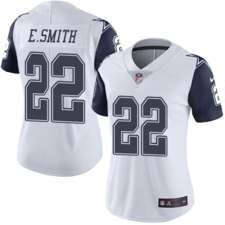 Nike Cowboys #22 Emmitt Smith White Women's Stitched NFL Limited Rush Jersey