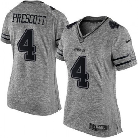 Nike Cowboys #4 Dak Prescott Gray Women's Stitched NFL Limited Gridiron Gray Jersey