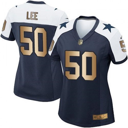Nike Cowboys #50 Sean Lee Navy Blue Thanksgiving Throwback Women's Stitched NFL Elite Gold Jersey