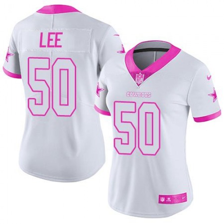 Nike Cowboys #50 Sean Lee White/Pink Women's Stitched NFL Limited Rush Fashion Jersey