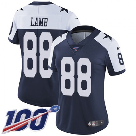 Nike Cowboys #88 CeeDee Lamb Navy Blue Thanksgiving Women's Stitched NFL 100th Season Vapor Throwback Limited Jersey