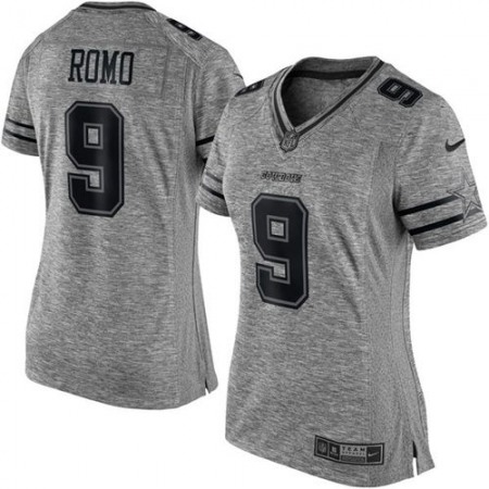 Nike Cowboys #9 Tony Romo Gray Women's Stitched NFL Limited Gridiron Gray Jersey