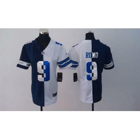 Nike Cowboys #9 Tony Romo Navy Blue/White Women's Stitched NFL Elite Split Jersey