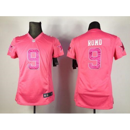 Nike Cowboys #9 Tony Romo Pink Sweetheart Women's Stitched NFL Elite Jersey