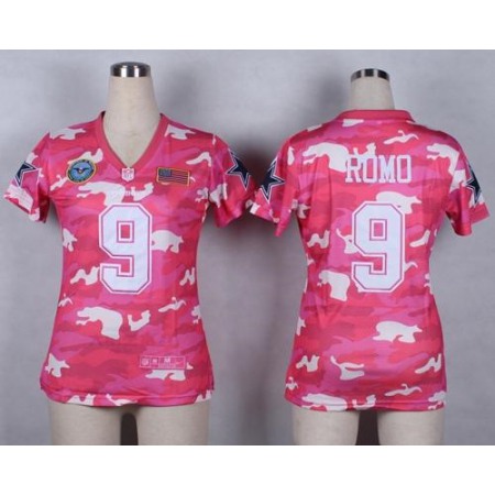 Nike Cowboys #9 Tony Romo Pink Women's Stitched NFL Elite Camo Fashion Jersey