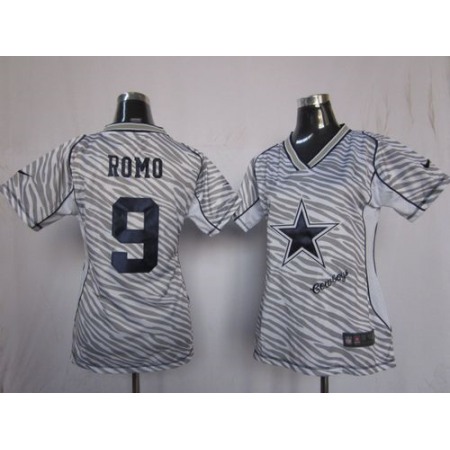 Nike Cowboys #9 Tony Romo Zebra Women's Stitched NFL Elite Jersey