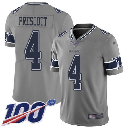 Nike Cowboys #4 Dak Prescott Gray Youth Stitched NFL Limited Inverted Legend 100th Season Jersey