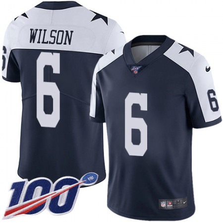 Nike Cowboys #6 Donovan Wilson Navy Blue Thanksgiving Youth Stitched NFL 100th Season Vapor Throwback Limited Jersey
