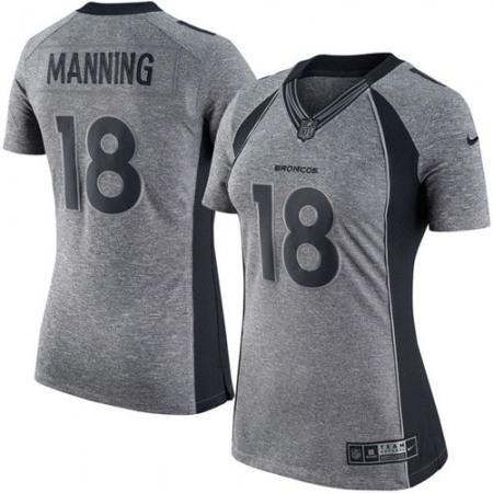 Nike Broncos #18 Peyton Manning Gray Women's Stitched NFL Limited Gridiron Gray Jersey