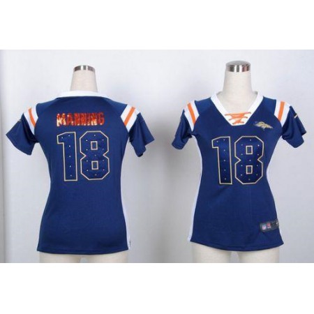 Nike Broncos #18 Peyton Manning Navy Blue Women's Stitched NFL Elite Draft Him Shimmer Jersey