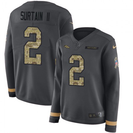 Nike Broncos #2 Patrick Surtain II Anthracite Salute to Service Women's Stitched NFL Limited Therma Long Sleeve Jersey