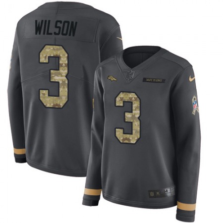 Nike Broncos #3 Russell Wilson Anthracite Salute to Service Women's Stitched NFL Limited Therma Long Sleeve Jersey