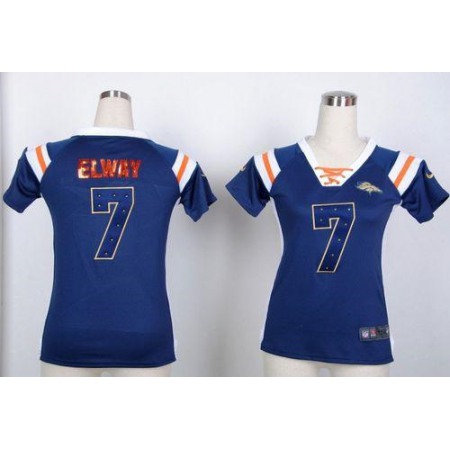 Nike Broncos #7 John Elway Navy Blue Women's Stitched NFL Elite Draft Him Shimmer Jersey