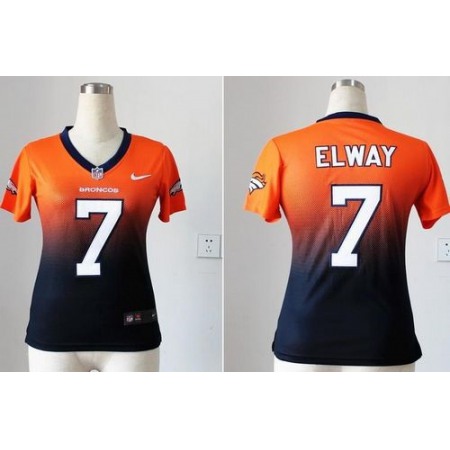 Nike Broncos #7 John Elway Orange/Blue Women's Stitched NFL Elite Fadeaway Fashion Jersey