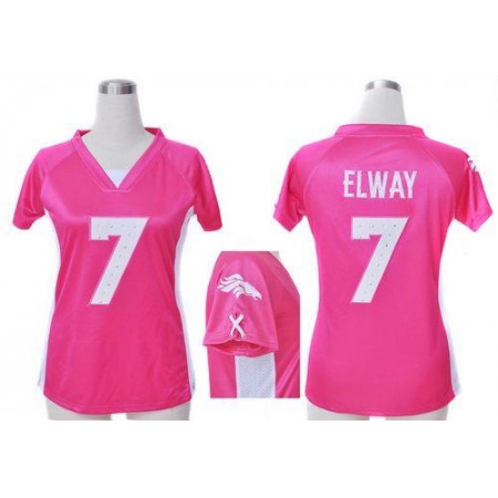 Nike Broncos #7 John Elway Pink Draft Him Name & Number Top Women's Stitched NFL Elite Jersey