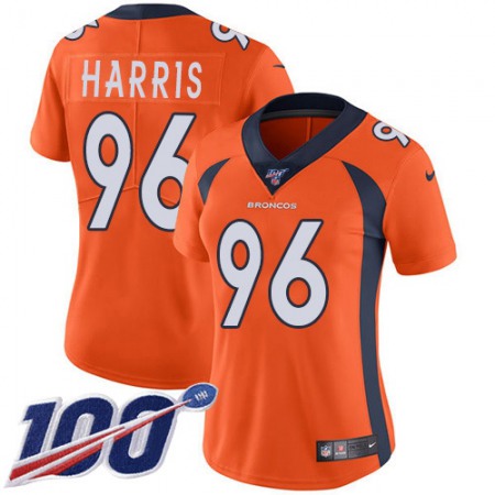 Nike Broncos #96 Shelby Harris Orange Team Color Women's Stitched NFL 100th Season Vapor Untouchable Limited Jersey