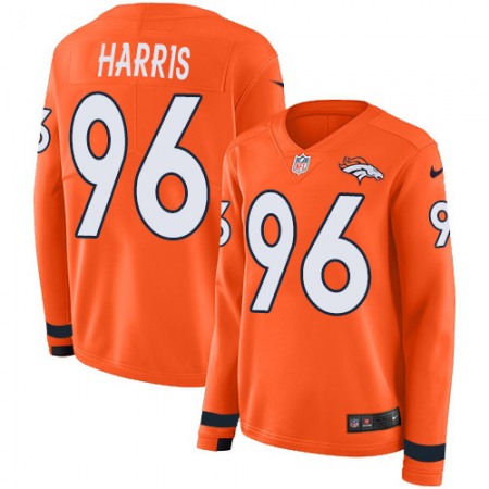 Nike Broncos #96 Shelby Harris Orange Team Color Women's Stitched NFL Limited Therma Long Sleeve Jersey