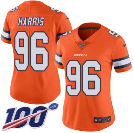 Nike Broncos #96 Shelby Harris Orange Women's Stitched NFL Limited Rush 100th Season Jersey