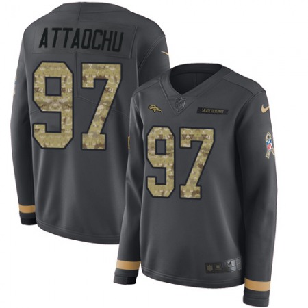 Nike Broncos #97 Jeremiah Attaochu Anthracite Salute to Service Women's Stitched NFL Limited Therma Long Sleeve Jersey