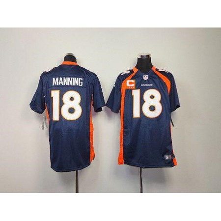 Nike Broncos #18 Peyton Manning Blue Alternate With C Patch Youth Stitched NFL Elite Jersey
