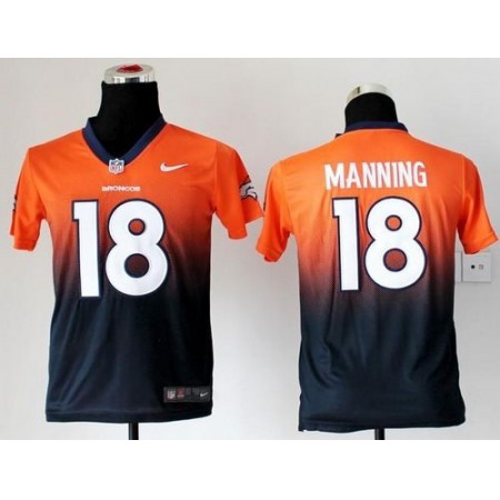 Nike Broncos #18 Peyton Manning Orange/Blue Youth Stitched NFL Elite Fadeaway Fashion Jersey