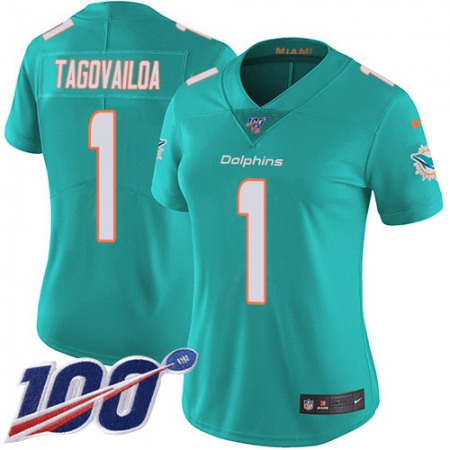 Nike Dolphins #1 Tua Tagovailoa Aqua Green Team Color Women's Stitched NFL 100th Season Vapor Untouchable Limited Jersey