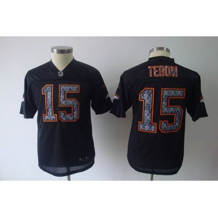 Sideline Black United Broncos #15 Tim Tebow Black Stitched Youth NFL Jersey