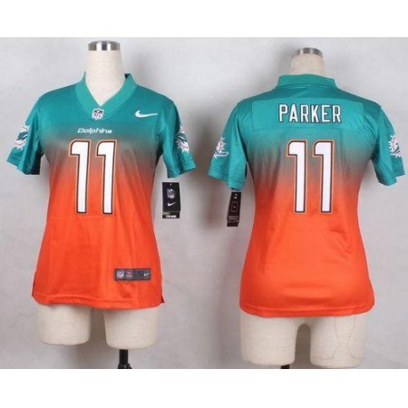 Nike Dolphins #11 DeVante Parker Aqua Green/Orange Women's Stitched NFL Elite Fadeaway Fashion Jersey