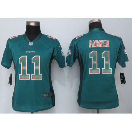 Nike Dolphins #11 DeVante Parker Aqua Green Team Color Women's Stitched NFL Elite Strobe Jersey