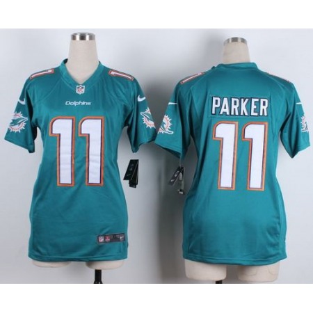 Nike Dolphins #11 DeVante Parker Aqua Green Team Color Women's Stitched NFL New Elite Jersey