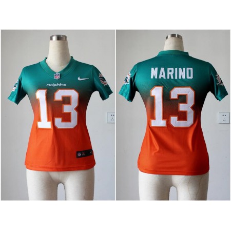 Nike Dolphins #13 Dan Marino Aqua Green/Orange Women's Stitched NFL Elite Fadeaway Fashion Jersey