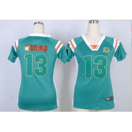 Nike Dolphins #13 Dan Marino Aqua Green Team Color Women's Stitched NFL Elite Draft Him Shimmer Jersey