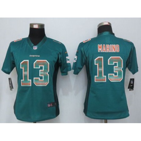 Nike Dolphins #13 Dan Marino Aqua Green Team Color Women's Stitched NFL Elite Strobe Jersey