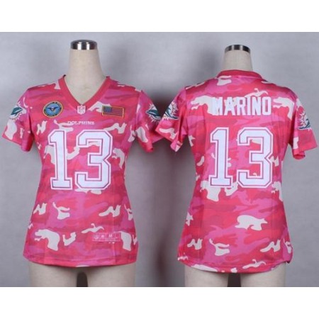 Nike Dolphins #13 Dan Marino Pink Women's Stitched NFL Elite Camo Fashion Jersey
