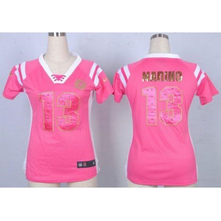 Nike Dolphins #13 Dan Marino Pink Women's Stitched NFL Elite Draft Him Shimmer Jersey