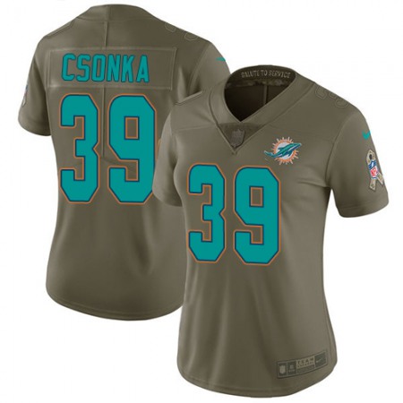 Nike Dolphins #39 Larry Csonka Olive Women's Stitched NFL Limited 2017 Salute to Service Jersey