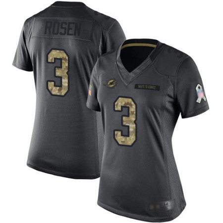 Nike Dolphins #3 Josh Rosen Black Women's Stitched NFL Limited 2016 Salute to Service Jersey