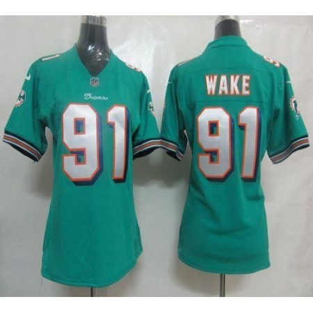 Nike Dolphins #91 Cameron Wake Aqua Green Team Color Women's Stitched NFL Elite Jersey