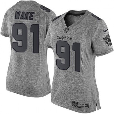Nike Dolphins #91 Cameron Wake Gray Women's Stitched NFL Limited Gridiron Gray Jersey