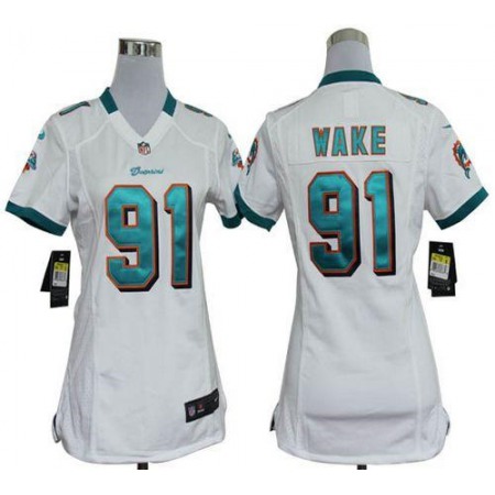 Nike Dolphins #91 Cameron Wake White Women's Stitched NFL Elite Jersey