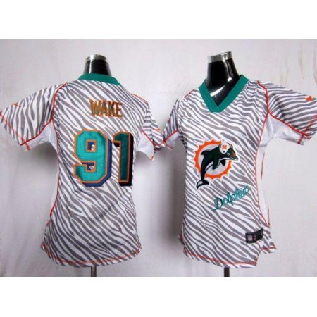 Nike Dolphins #91 Cameron Wake Zebra Women's Stitched NFL Elite Jersey