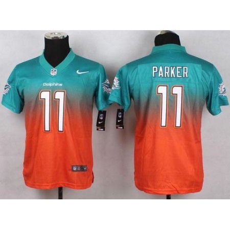 Nike Dolphins #11 DeVante Parker Aqua Green/Orange Youth Stitched NFL Elite Fadeaway Fashion Jersey