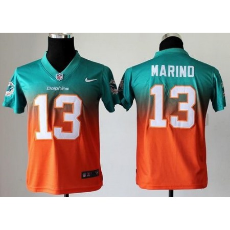 Nike Dolphins #13 Dan Marino Aqua Green/Orange Youth Stitched NFL Elite Fadeaway Fashion Jersey