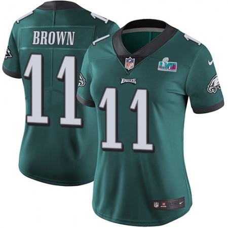 Nike Eagles #11 A.J. Brown Green Team Color Super Bowl LVII Patch Women's Stitched NFL Vapor Untouchable Limited Jersey