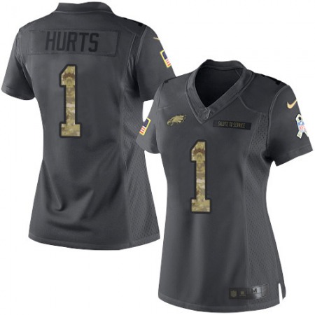 Nike Eagles #1 Jalen Hurts Black Women's Stitched NFL Limited 2016 Salute to Service Jersey