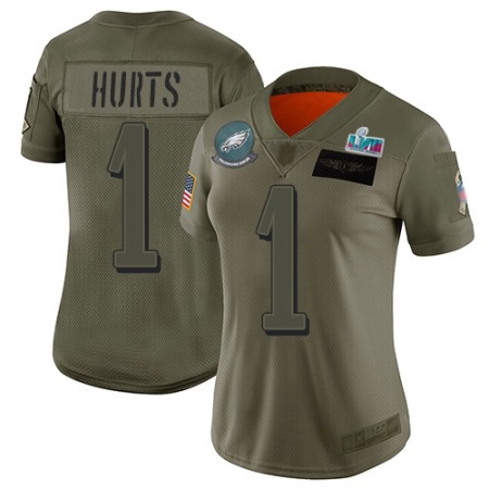 Nike Eagles #1 Jalen Hurts Camo Super Bowl LVII Patch Women's Stitched NFL Limited 2019 Salute To Service Jersey