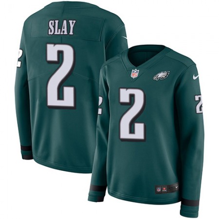 Nike Eagles #2 Darius Slay Green Team Color Women's Stitched NFL Limited Therma Long Sleeve Jersey