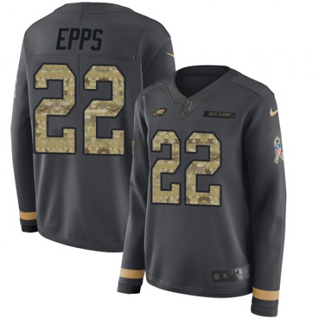 Nike Eagles #22 Marcus Epps Anthracite Salute to Service Women's Stitched NFL Limited Therma Long Sleeve Jersey