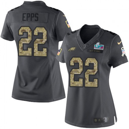 Nike Eagles #22 Marcus Epps Black Super Bowl LVII Patch Women's Stitched NFL Limited 2016 Salute to Service Jersey