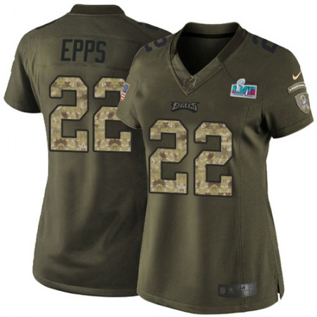 Nike Eagles #22 Marcus Epps Green Super Bowl LVII Patch Women's Stitched NFL Limited 2015 Salute to Service Jersey